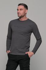 Σκούρο γκρι ανδρικό μακρυμάνικο t-shirt με στάμπα Quiet Drems - Image 3