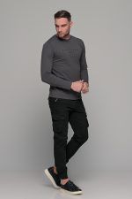 Σκούρο γκρι ανδρικό μακρυμάνικο t-shirt με στάμπα Quiet Drems - Image 6