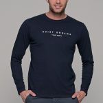 Σκούρο μπλε ανδρικό μακρυμάνικο t-shirt με στάμπα Quiet Drems