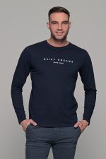 Σκούρο μπλε ανδρικό μακρυμάνικο t-shirt με στάμπα Quiet Drems