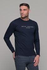 Σκούρο μπλε ανδρικό μακρυμάνικο t-shirt με στάμπα Quiet Drems - Image 5