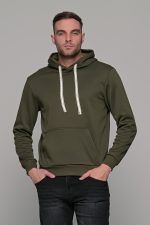 Μονόχρωμο πράσινο λαδί φουτερ με ύφανση και κουκούλα ανδρικό - Image 3