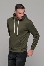 Μονόχρωμο πράσινο λαδί φουτερ με ύφανση και κουκούλα ανδρικό - Image 4