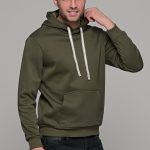 Μονόχρωμο πράσινο λαδί φουτερ με ύφανση και κουκούλα ανδρικό