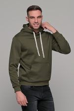 Μονόχρωμο πράσινο λαδί φουτερ με ύφανση και κουκούλα ανδρικό