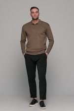 Καφέ πλεκτό ανδρικό πόλο με κουμπί μακρυμάνικο