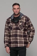 Καρό πουκάμισο jacket καφέ-μπεζ με εσωτερική επένδυση και κουκούλα - Loose fit - Image 6