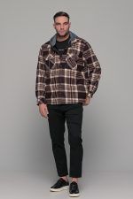 Καρό πουκάμισο jacket καφέ-μπεζ με εσωτερική επένδυση και κουκούλα - Loose fit - Image 7