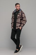 Καρό πουκάμισο jacket καφέ-μπεζ με εσωτερική επένδυση και κουκούλα - Loose fit - Image 4