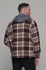 Καρό πουκάμισο jacket καφέ-μπεζ με εσωτερική επένδυση και κουκούλα - Loose fit - Image 8