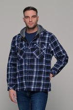 Καρό πουκάμισο jacket μπλε-άσπρο με εσωτερική επένδυση και κουκούλα - Loose fit - Image 3