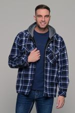 Καρό πουκάμισο jacket μπλε-άσπρο με εσωτερική επένδυση και κουκούλα - Loose fit - Image 4