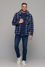 Καρό πουκάμισο jacket μπλε-άσπρο με εσωτερική επένδυση και κουκούλα - Loose fit - Image 5