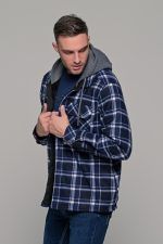 Καρό πουκάμισο jacket μπλε-άσπρο με εσωτερική επένδυση και κουκούλα - Loose fit - Image 6