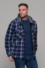 Καρό πουκάμισο jacket μπλε-άσπρο με εσωτερική επένδυση και κουκούλα - Loose fit