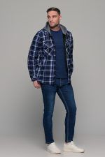 Καρό πουκάμισο jacket μπλε-άσπρο με εσωτερική επένδυση και κουκούλα - Loose fit - Image 7