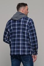 Καρό πουκάμισο jacket μπλε-άσπρο με εσωτερική επένδυση και κουκούλα - Loose fit - Image 8
