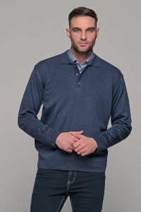 Μπλε πλεκτό ανδρικό πόλο με κουμπί μακρυμάνικο