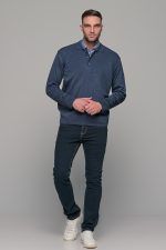 Μπλε πλεκτό ανδρικό πόλο με κουμπί μακρυμάνικο