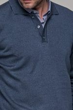 Μπλε πλεκτό ανδρικό πόλο με κουμπί μακρυμάνικο