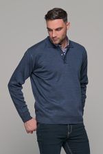 Μπλε πλεκτό ανδρικό πόλο με κουμπί μακρυμάνικο