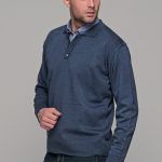Μπλε πλεκτό ανδρικό πόλο με κουμπί μακρυμάνικο