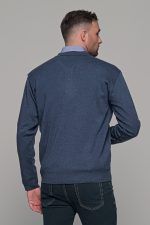 Μπλε πλεκτό ανδρικό πόλο με κουμπί μακρυμάνικο