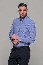 Καρό πουκάμισο μπλε με λευκό μικροσχέδιο PAPARAZZI χωρίς Τσεπάκι - Classic Fit - Image 4