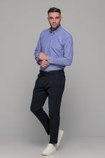 Καρό πουκάμισο μπλε με λευκό μικροσχέδιο PAPARAZZI χωρίς Τσεπάκι - Classic Fit - Image 6