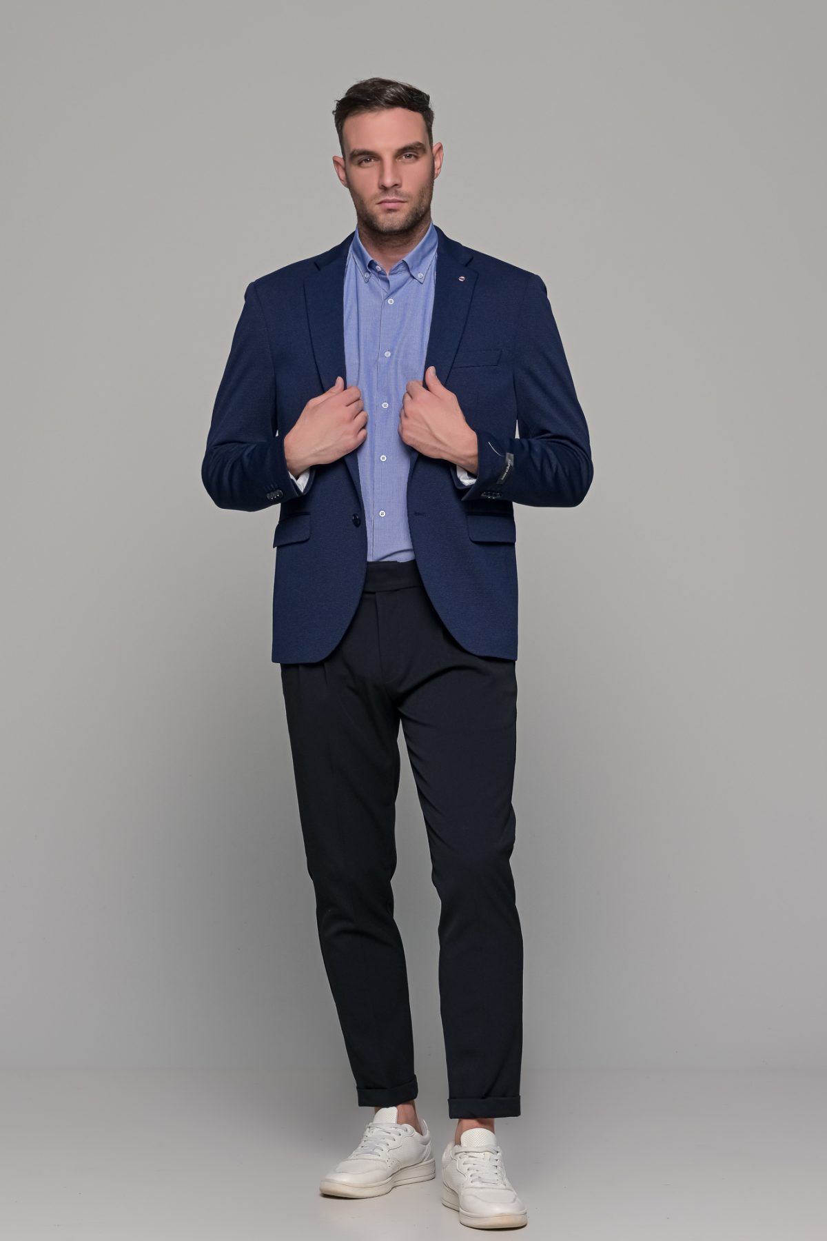 Καρό πουκάμισο μπλε με λευκό μικροσχέδιο PAPARAZZI χωρίς Τσεπάκι - Classic Fit - Image 8