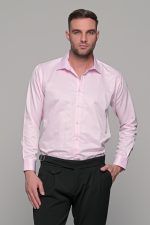 Ροζ πουκάμισο με μικροσχέδιο στην ύφανση PAPARAZZI χωρίς Τσεπάκι - Classic Fit - Image 3