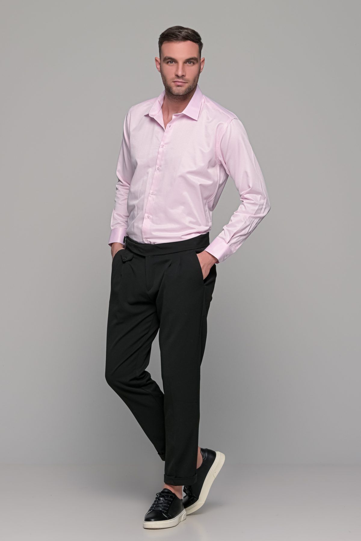 Ροζ πουκάμισο με μικροσχέδιο στην ύφανση PAPARAZZI χωρίς Τσεπάκι - Classic Fit - Image 7