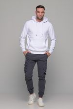 Λευκό φουτερ με ανάγλυφη στάμπα και κουκούλα ανδρικό - Image 6