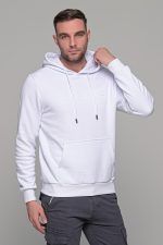 Λευκό φουτερ με ανάγλυφη στάμπα και κουκούλα ανδρικό - Image 3