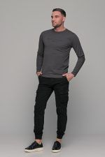 Cargo ανδρικό παντελόνι μαύρο με τσέπες και λάστιχο - Slim Fit - Image 6