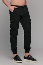 Cargo ανδρικό παντελόνι μαύρο με τσέπες και λάστιχο - Slim Fit - Image 4