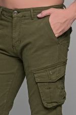 Cargo ανδρικό παντελόνι πράσινο - χακί με τσέπες και λάστιχο - Slim Fit - Image 2