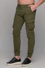 Cargo ανδρικό παντελόνι πράσινο - χακί με τσέπες και λάστιχο - Slim Fit - Image 3