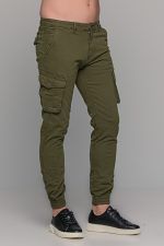 Cargo ανδρικό παντελόνι πράσινο - χακί με τσέπες και λάστιχο - Slim Fit - Image 4