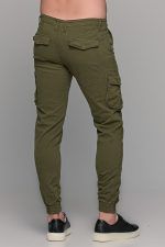 Cargo ανδρικό παντελόνι πράσινο - χακί με τσέπες και λάστιχο - Slim Fit - Image 5