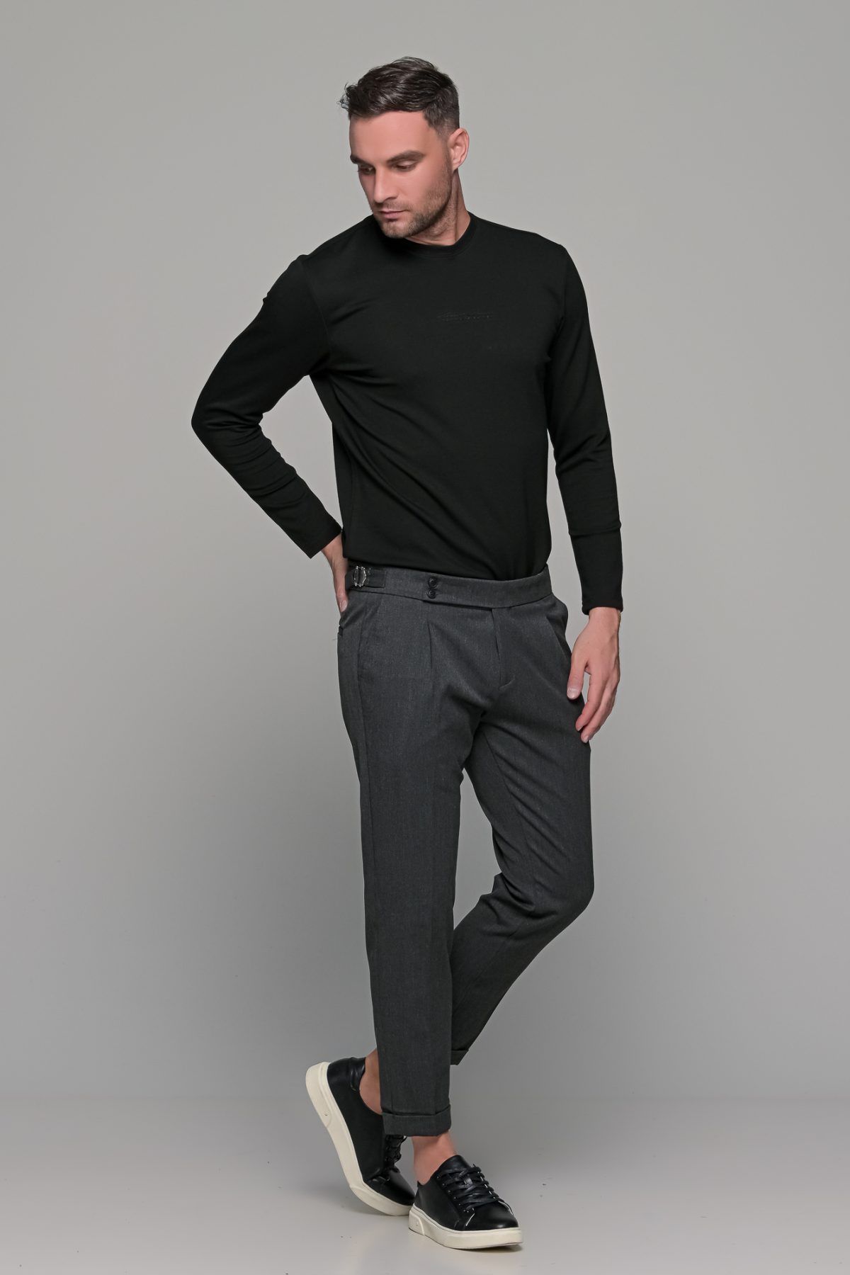 Υφασμάτινο ανδρικό παντελόνι με μονή πιέτα σε χρώμα Ανθρακί – Slim fit - Image 7