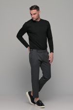 Υφασμάτινο ανδρικό παντελόνι με μονή πιέτα σε χρώμα Ανθρακί – Slim fit - Image 7