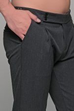Υφασμάτινο ανδρικό παντελόνι με μονή πιέτα σε χρώμα Ανθρακί – Slim fit - Image 2