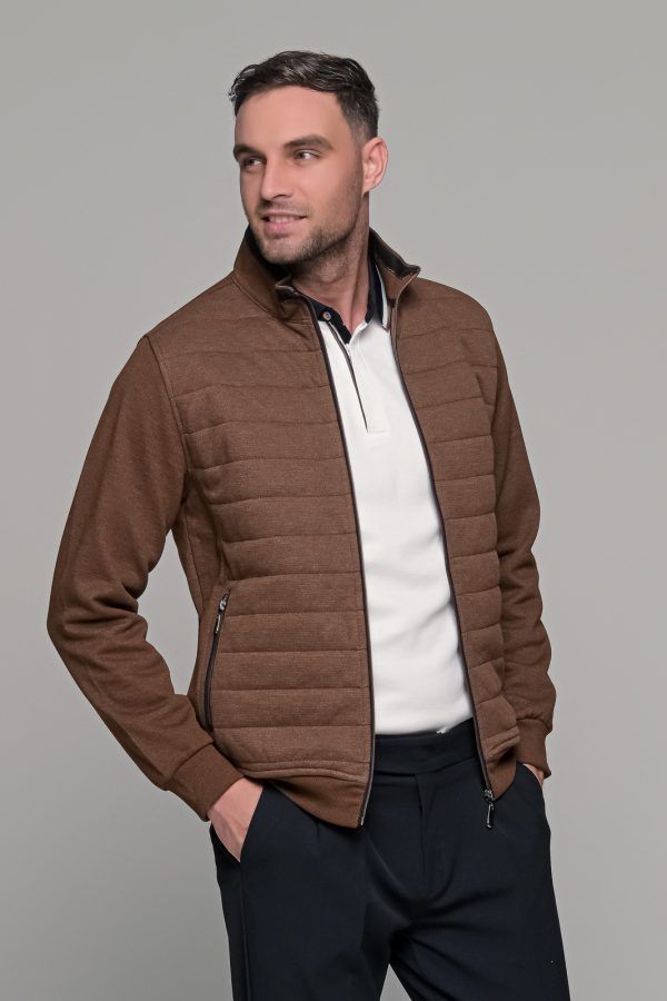 Καφέ ανδρική ζακέτα με ραφή MS - slim fit
