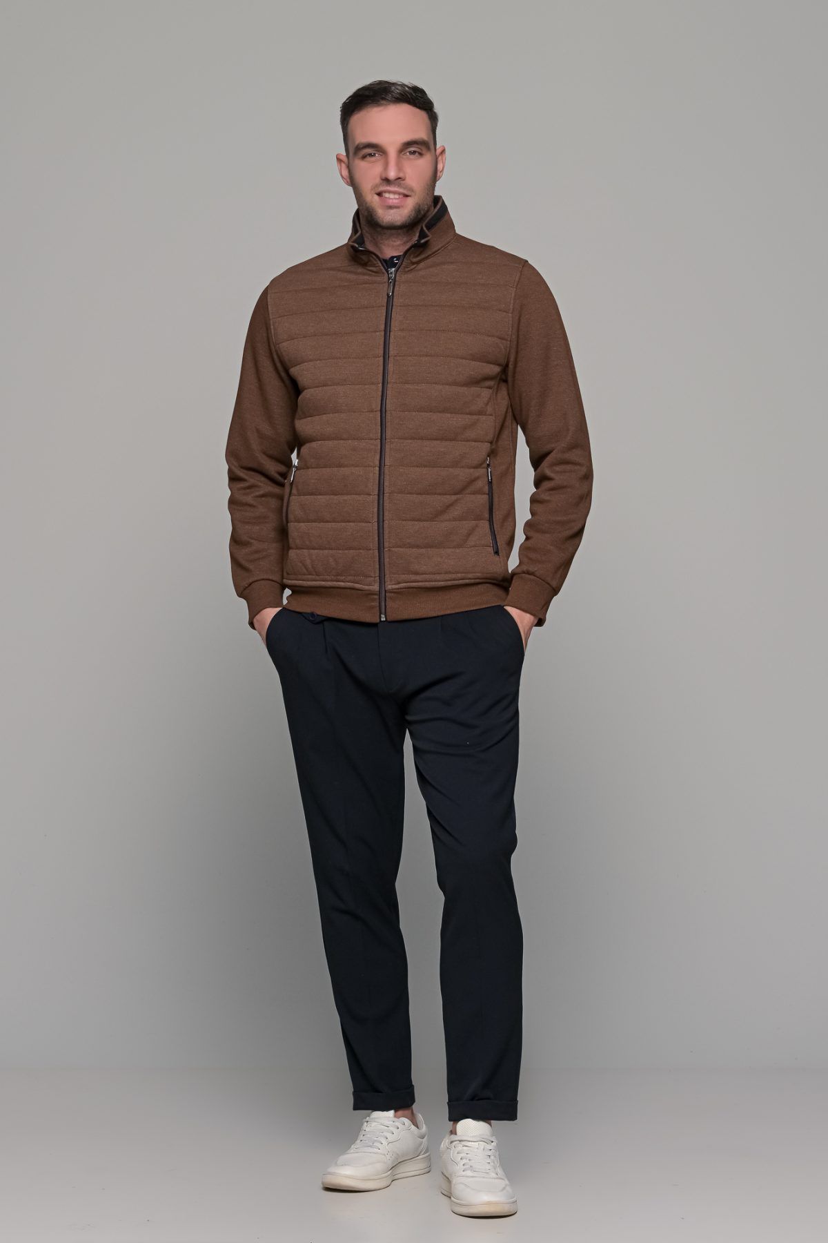 Καφέ ανδρική ζακέτα με ραφή MS - slim fit