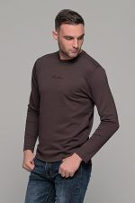 Καφέ ανδρική μακρυμάνικη μπλούζα με ανάγλυφη διακριτική στάμπα