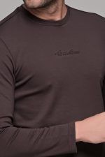 Καφέ ανδρική μακρυμάνικη μπλούζα με ανάγλυφη διακριτική στάμπα - Image 2