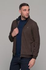 Καφέ ανδρική ζακέτα MS με τσέπες - slim fit