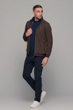 Καφέ ανδρική ζακέτα MS με τσέπες - slim fit