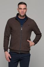 Καφέ ανδρική ζακέτα MS με τσέπες - slim fit